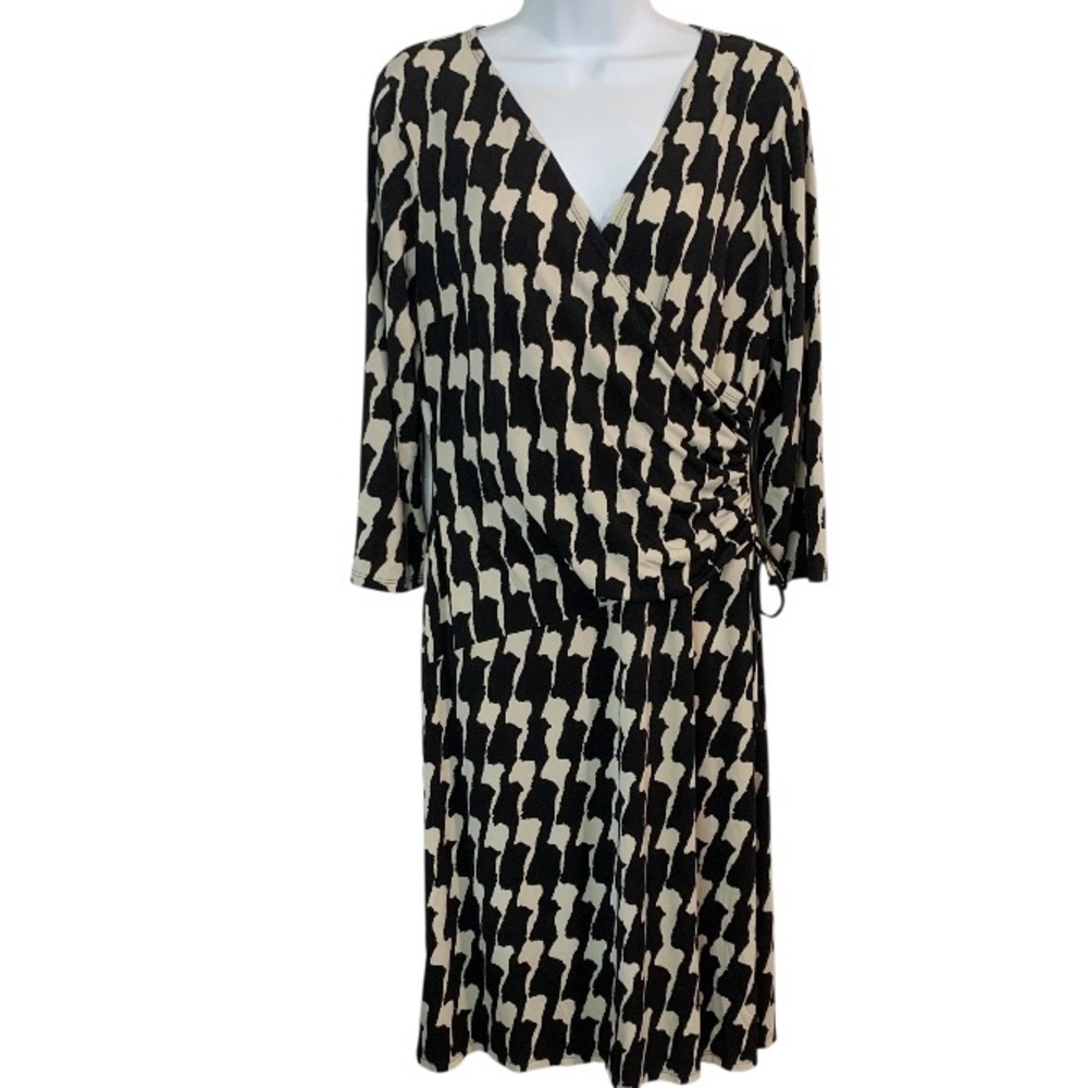 BLACK LABEL by Evan Picone Side Ruched Faux Wrap Dress Sz 14